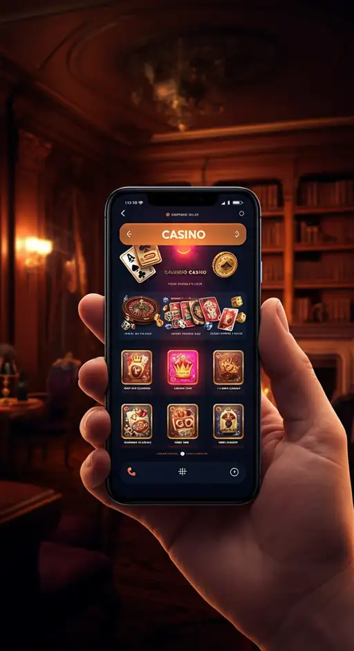Vipzino Casino mobiele app interface toont diverse slots en de mogelijkheid tot biometrisch inloggen.